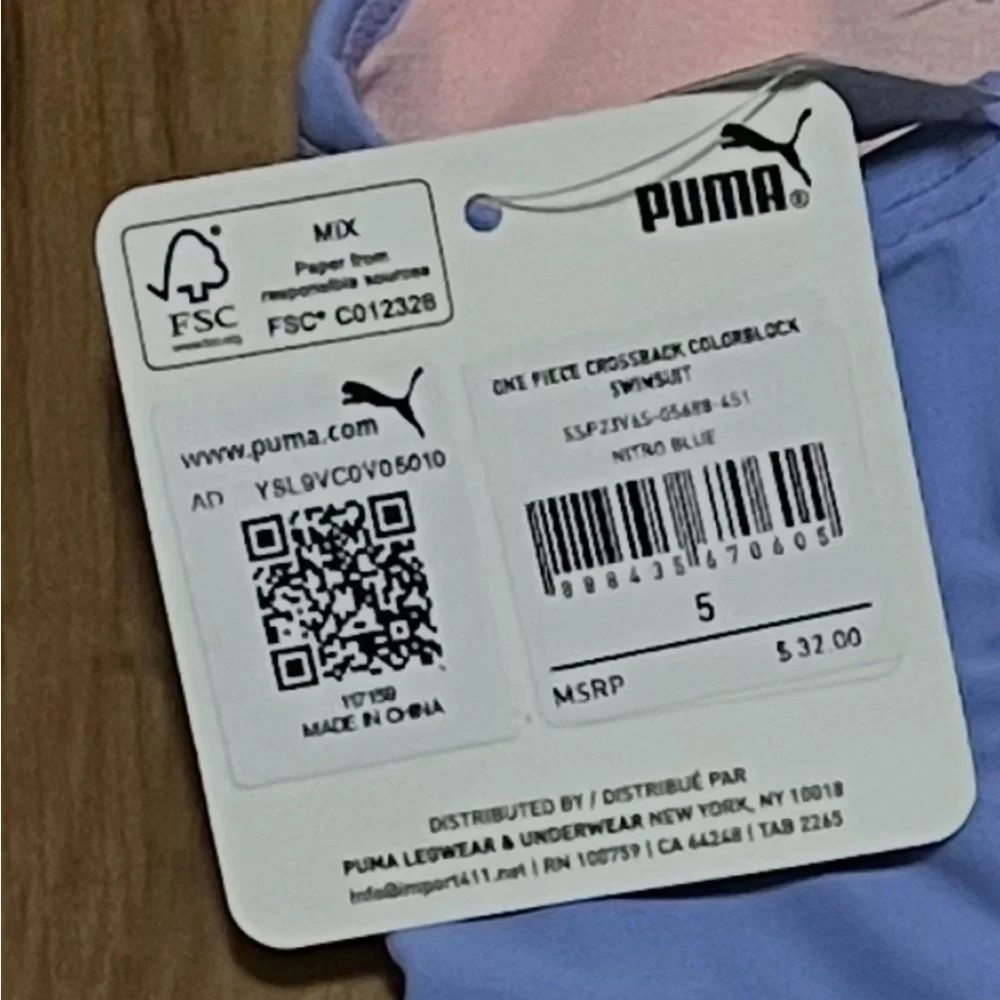 Puma Girls One-Piece Crossback Colorblock Swimsuit Pastel NWT Size 5